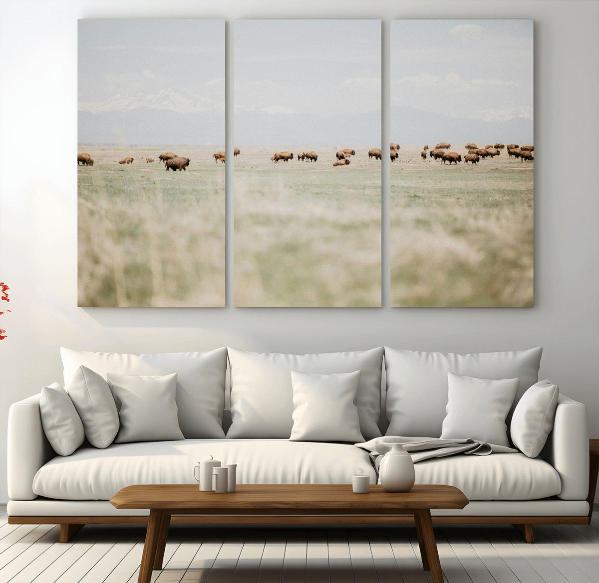 Bison Herd Wall Art Canvas Print, Framed Western Ranch Nature Scene