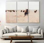 Bison Herd Wall Art Canvas Print, Framed Western Prairie Serenity