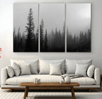 Misty Pines Wall Art Canvas Print, Framed Woodland Minimalist Black and White