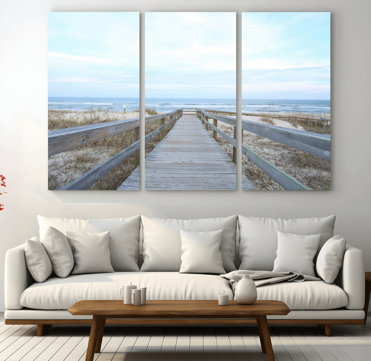 Beach Boardwalk Wall Art Canvas Print, Framed Coastal Serenity Ocean View