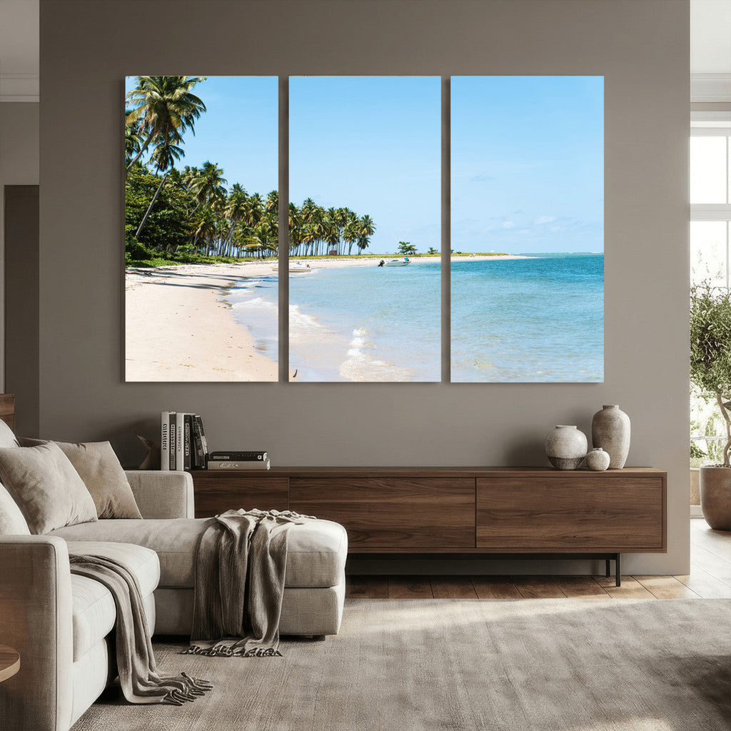 Palm Tree Coast Wall Art Canvas Print, Framed Island Getaway with Crystal Blue Water
