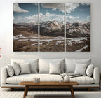 Mountain Landscape Wall Art Canvas Print, Framed Snowy Peaks Art, Rugged Highlands Rustic Adventure Decor