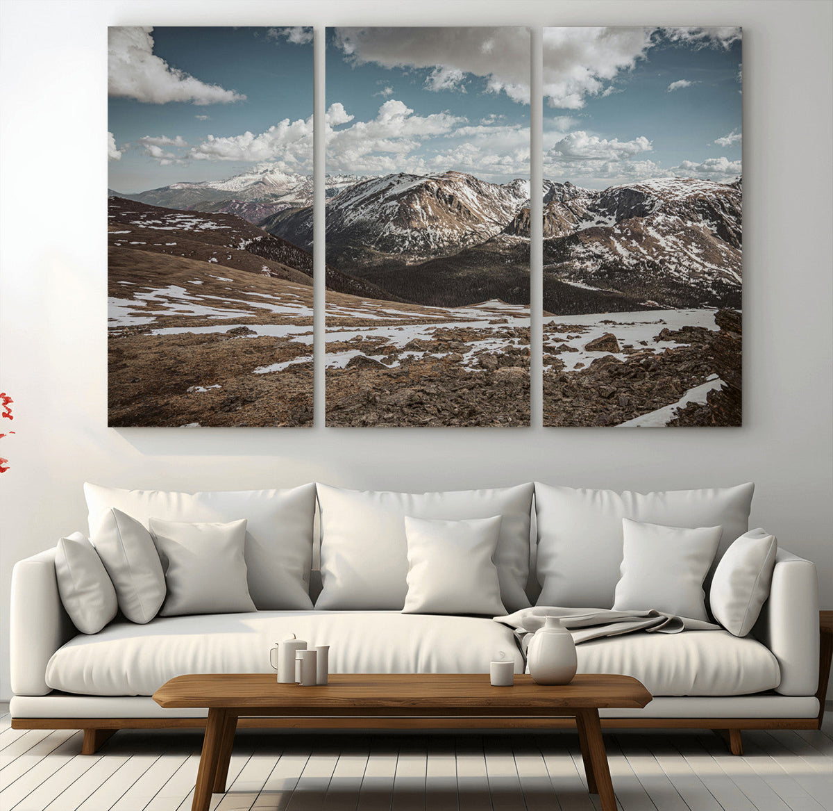Mountain Landscape Wall Art Canvas Print, Framed Snowy Peaks Art, Rugged Highlands Rustic Adventure Decor