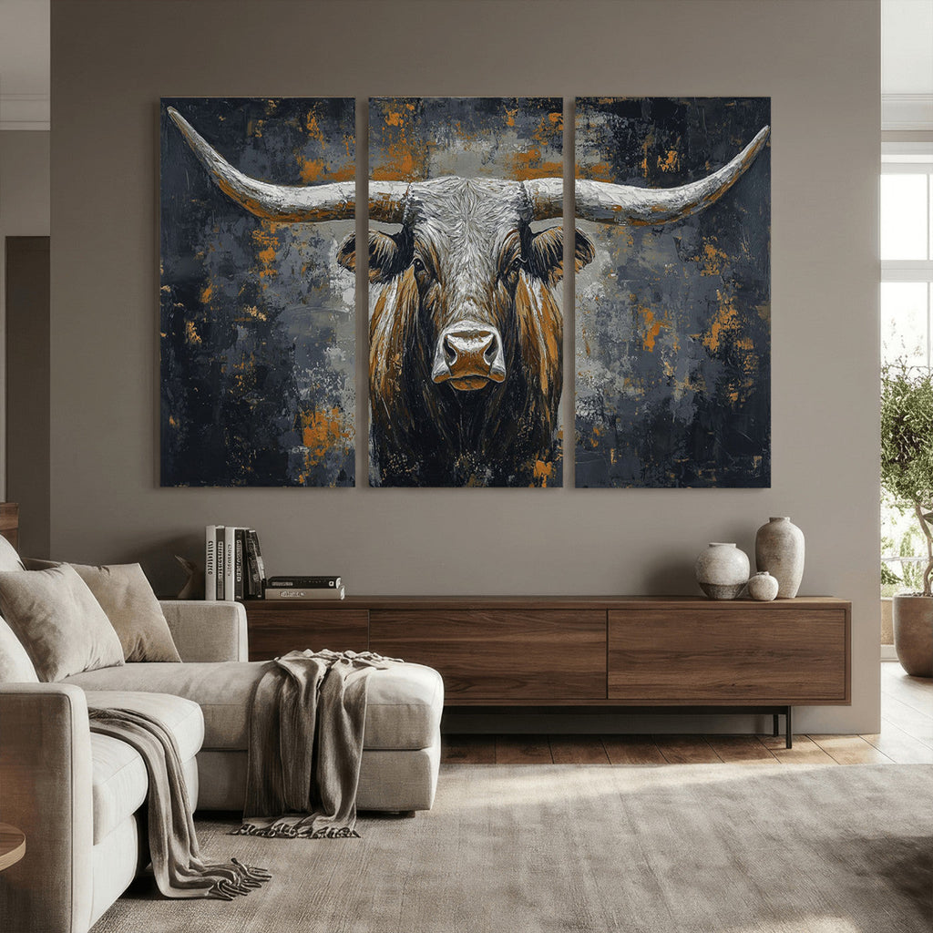 Rustic Bull Wall Art Canvas Print, Longhorn Wall Decor