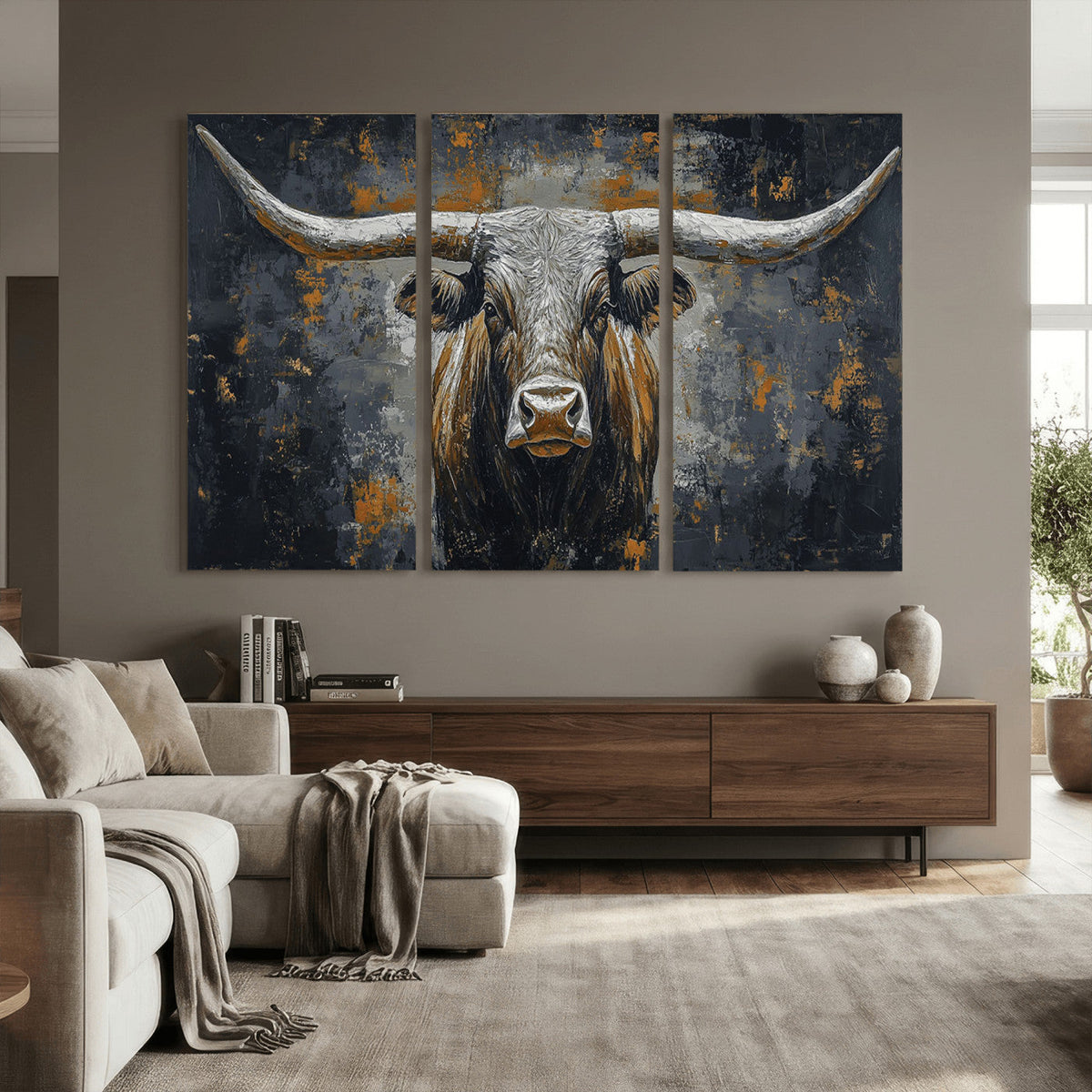 Rustic Bull Wall Art Canvas Print, Longhorn Wall Decor