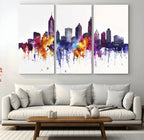 Atlanta Skyline Wall Art Canvas Print, Framed Colorful Watercolor Cityscape