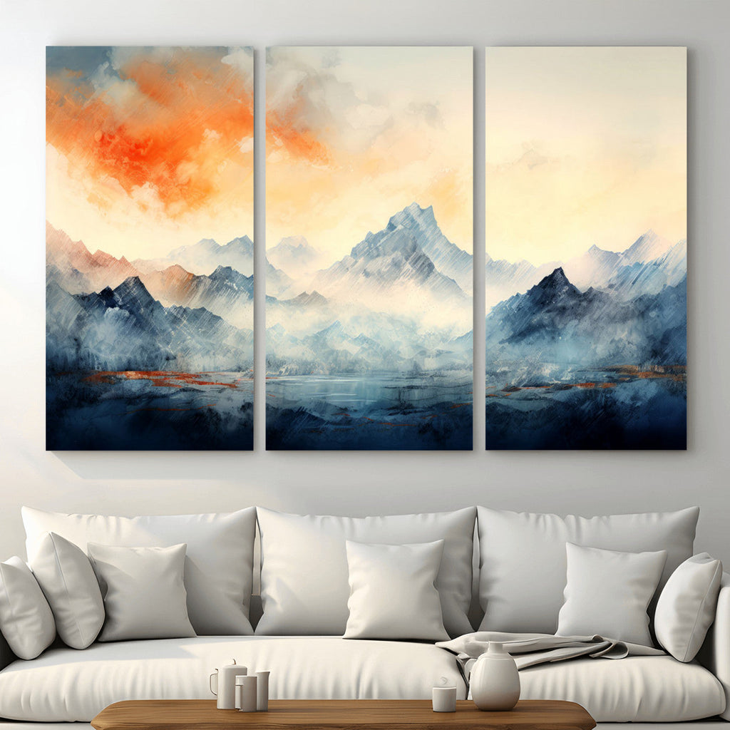 Warm Clouds Abstract Mountain Wall Art, Modern Landscape Canvas Print