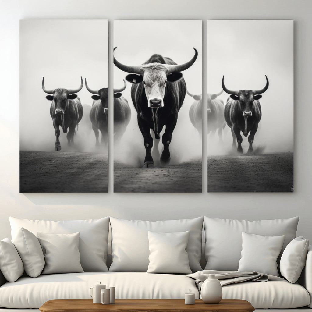Texas Longhorn Wall Art Canvas Print, Framed Speckled Cow