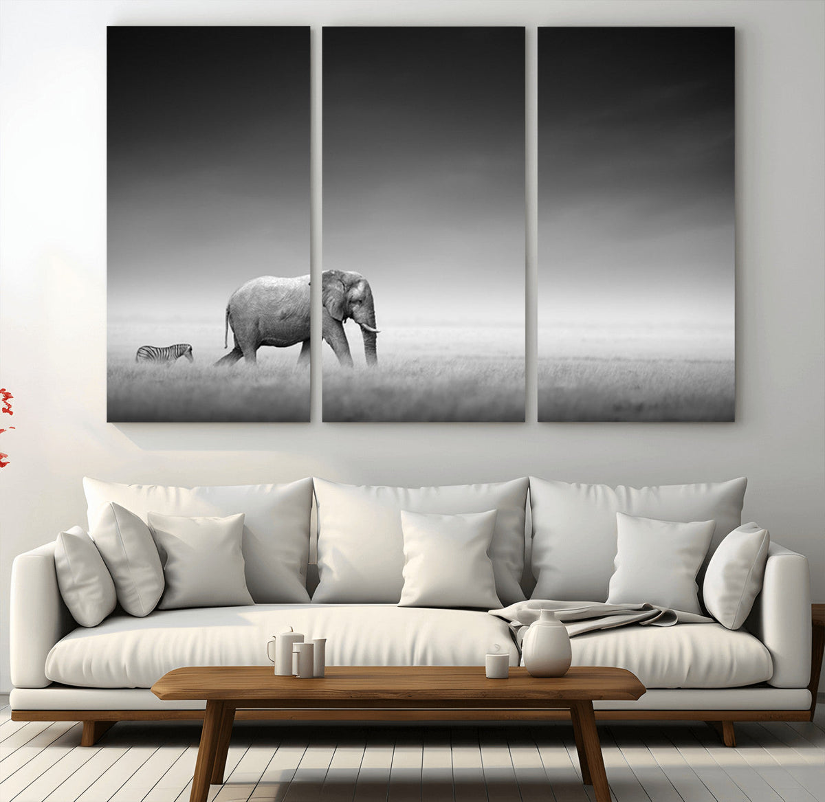 Elephant and Zebra Wall Art Canvas Print, Modern Artwork