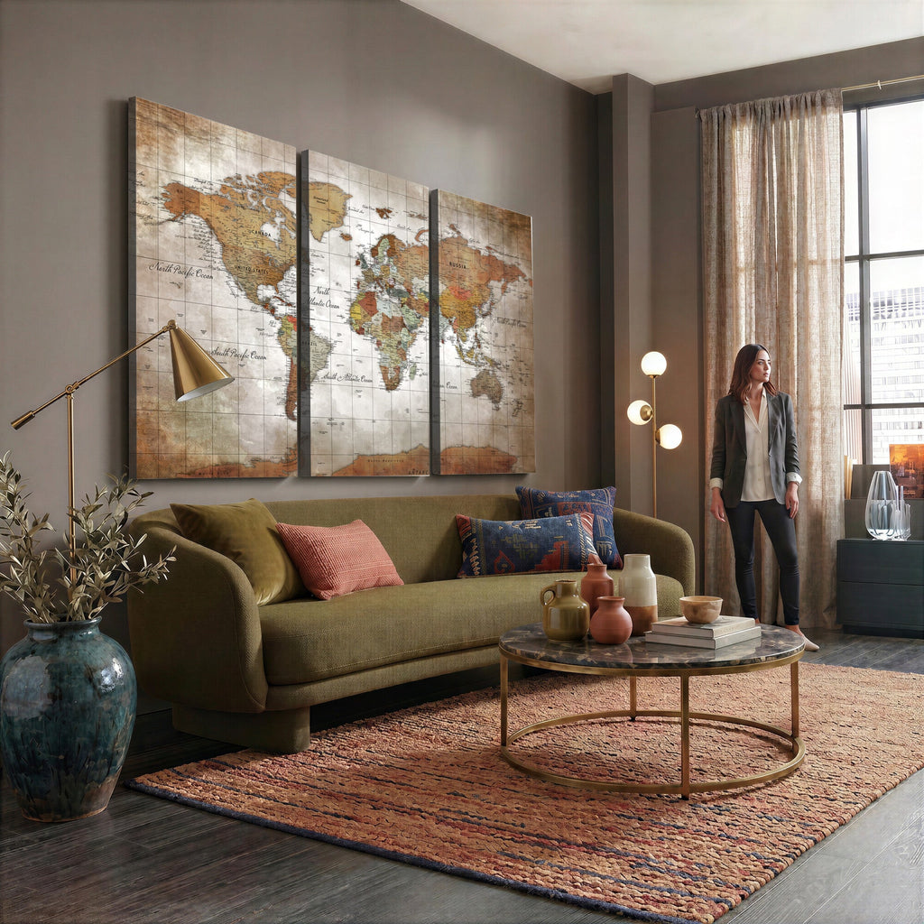 Vibrant Watercolor World Map Canvas Wall Art | Framed Travel Map
