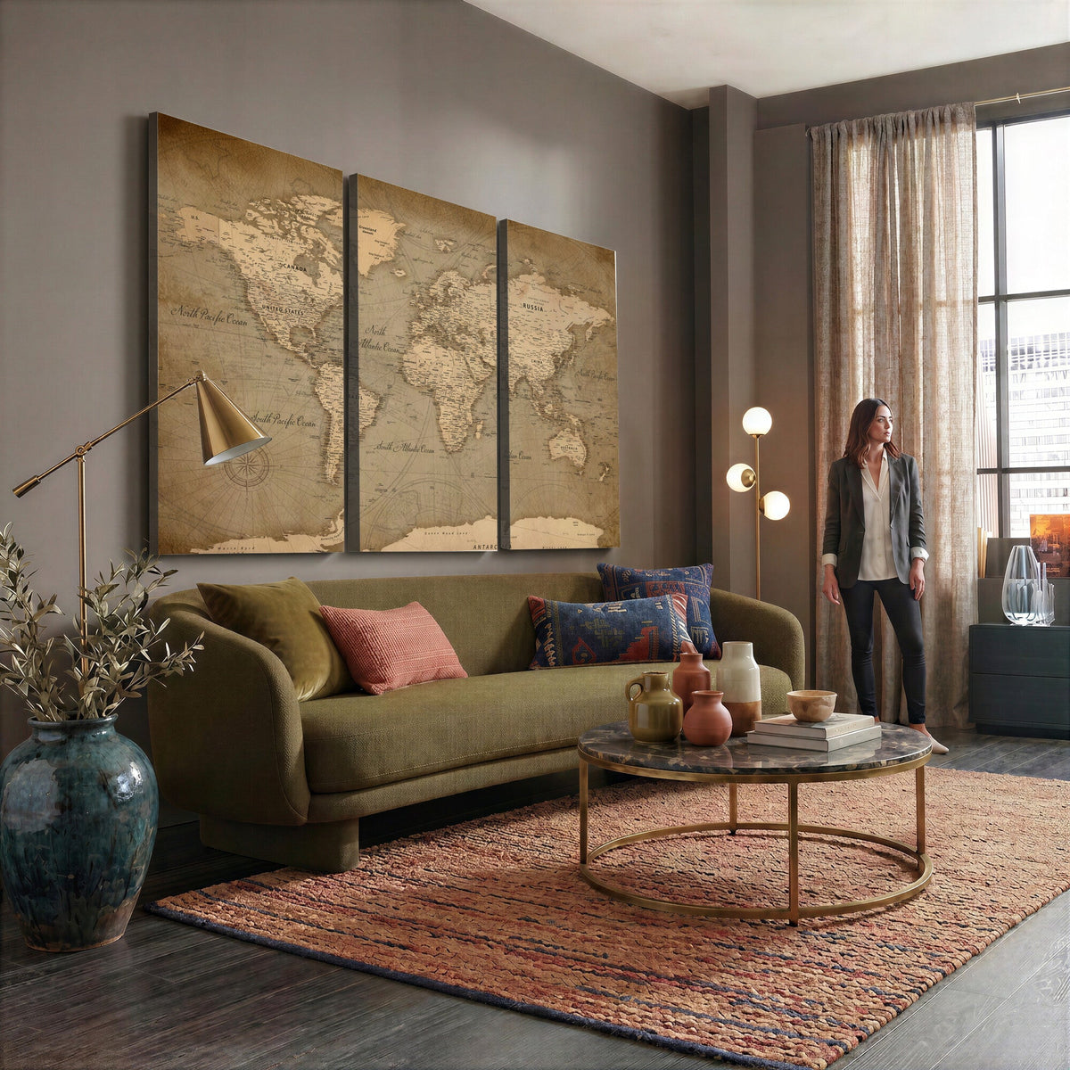 Dark World Map Canvas Print | Framed Travel Map Wall Art