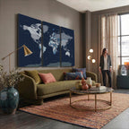 Blue Detailed World Map Wall Art Canvas Print | Modern Framed Map