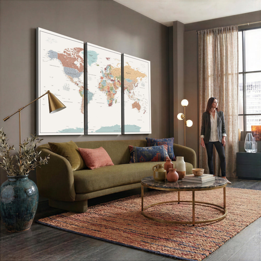 Pastel Colors World Map Wall Art Canvas Print
