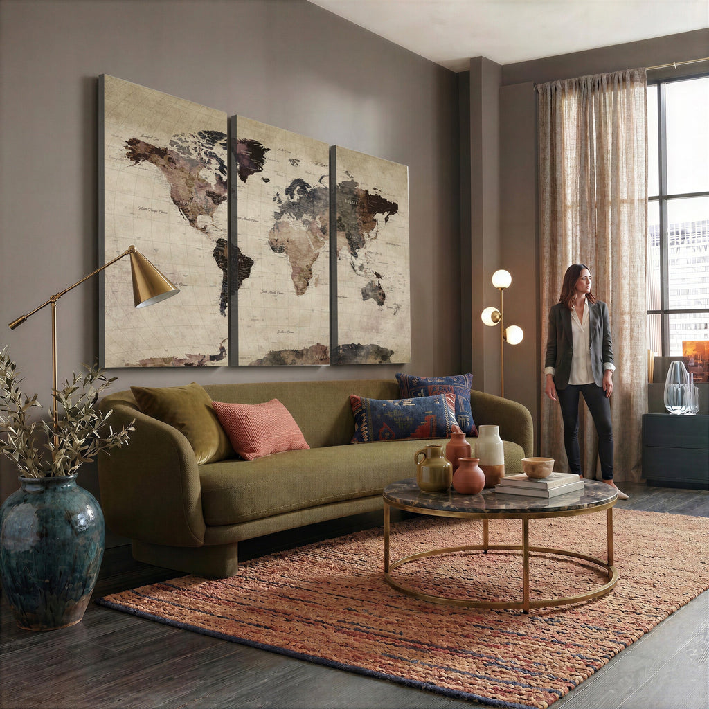 World Map Canvas Print, Detailed Map of the World, Adventure Gift for Couples and Anniversaries