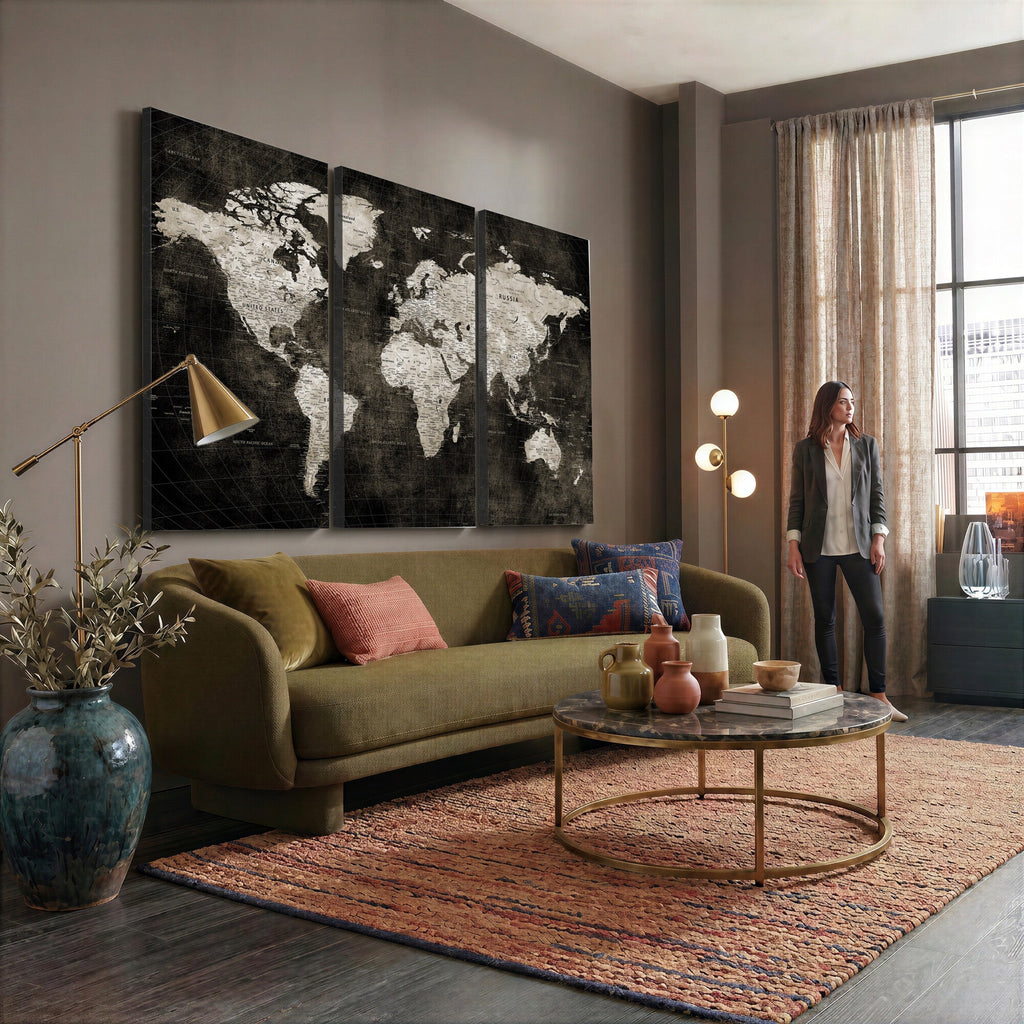 Vintage World Map Wall Art Canvas Print | Framed Large Map Wall Art