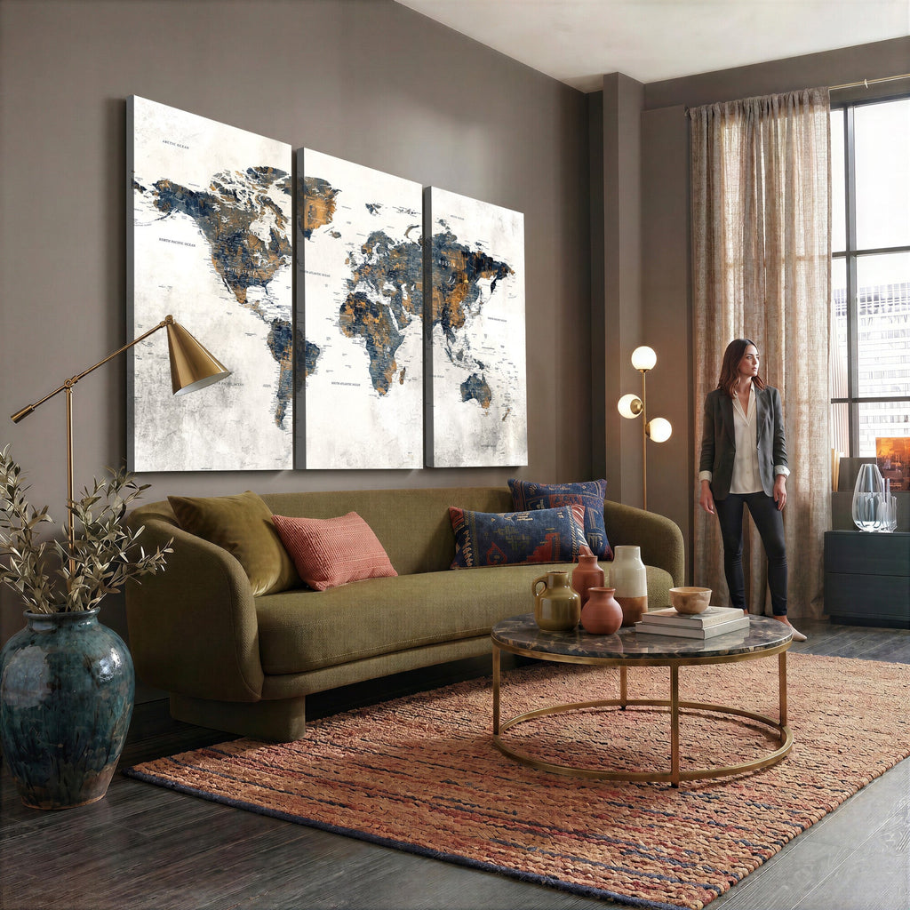 World Map Wall Art Canvas Print for Office Wall Decor