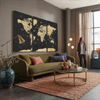 Vintage Blue and Brown World Map Canvas Wall Art | Framed Rustic Map Print