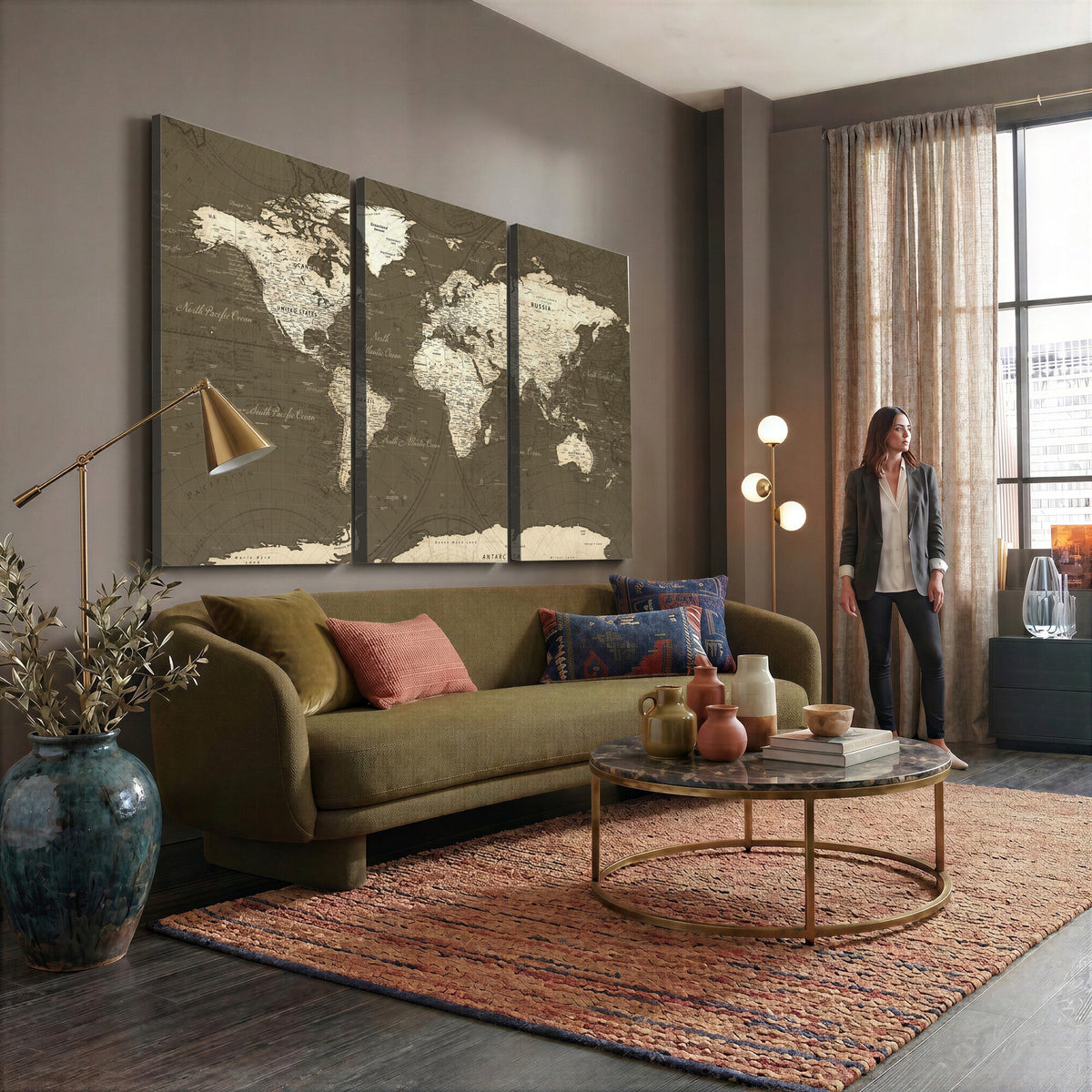 Vintage World Map Canvas Print | Framed Travel Map Wall Art for Couples