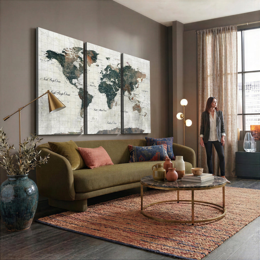 World Map Canvas Print | Framed Travel Map Wall Art for Couples