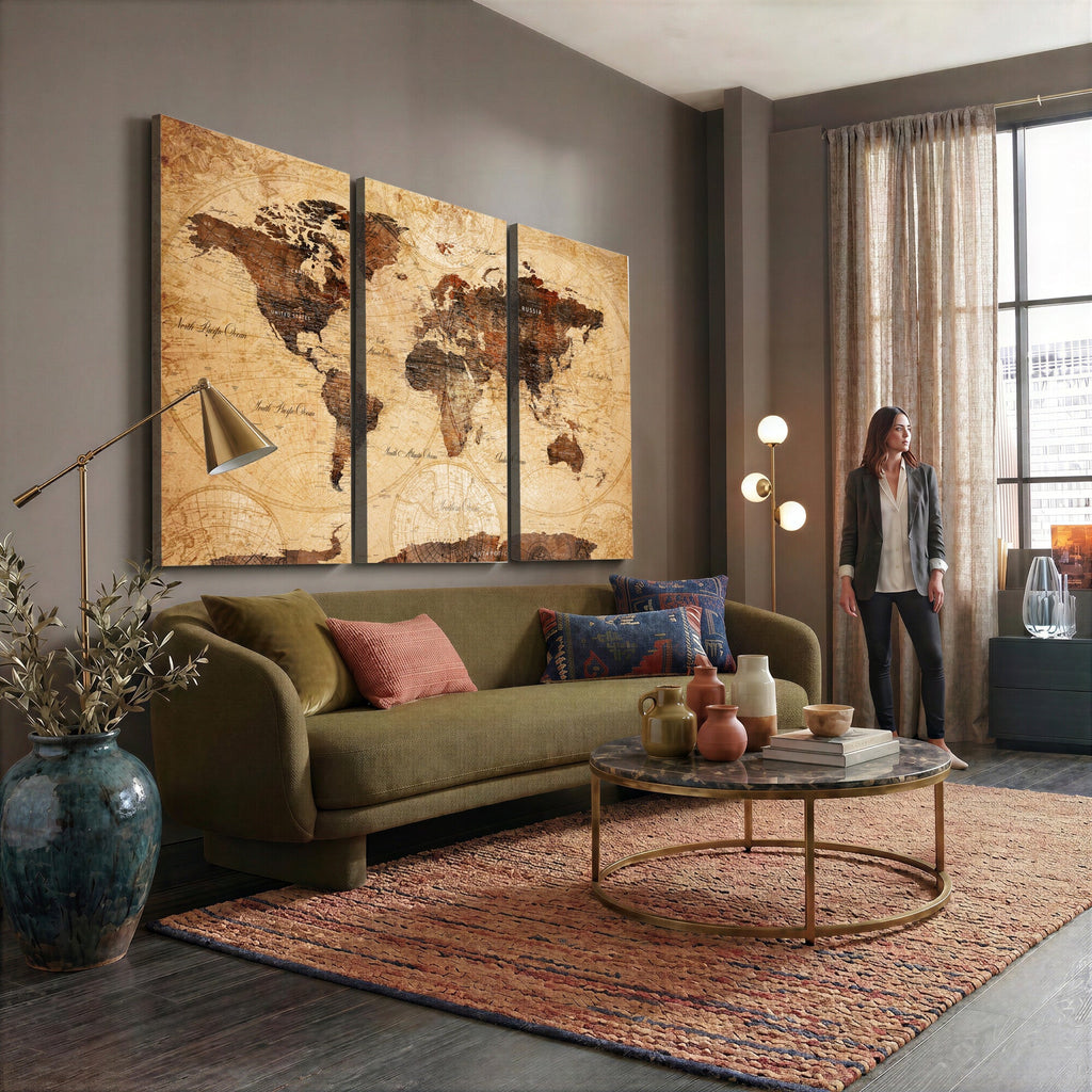 Modern Red and Gray World Map Canvas Print | Framed Wall Art