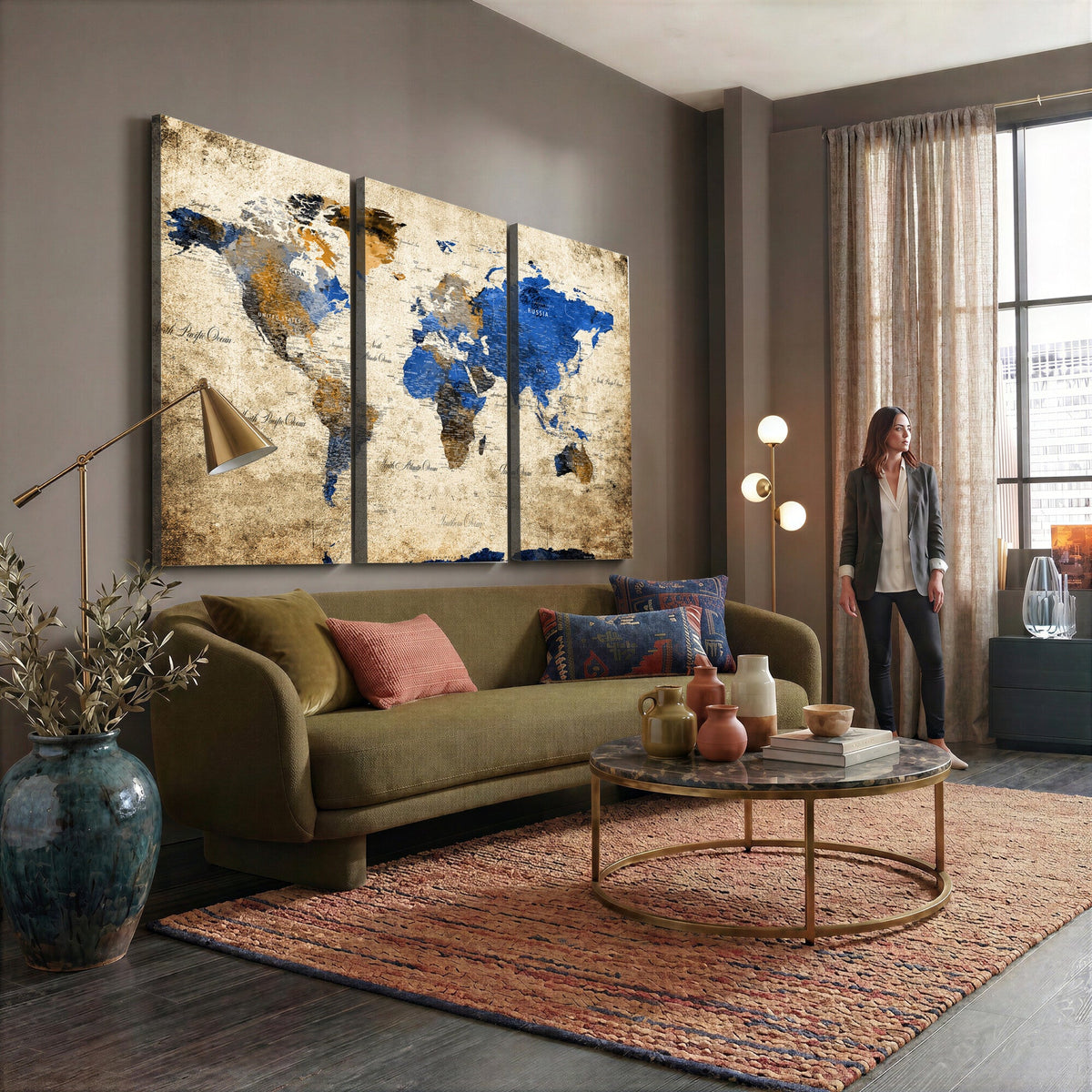 World Map Canvas Print | Colorful Abstract Travel Map, Framed Wall Art