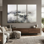 Foggy Forest Wall Art Canvas Print, Misty Pine Tree Landscape