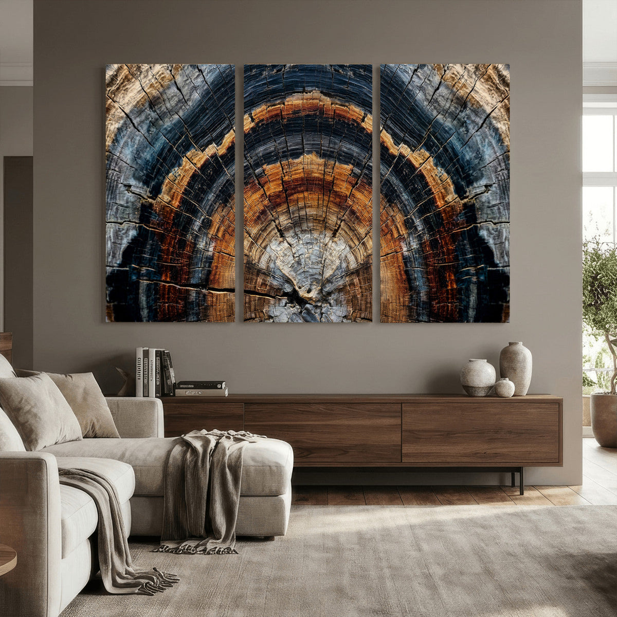 Abstract Wood Grain Canvas Print, Tree Ring Pattern Wall Art, Extra Large Living Room Wall Decor