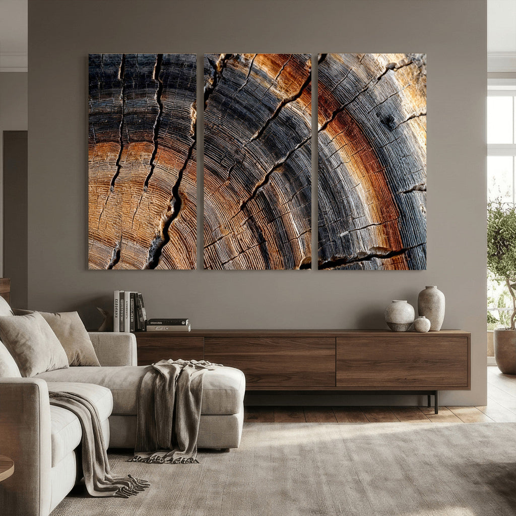 Abstract Tree Ring Wall Art Print, Natural Rustic Wood Grain Canvas