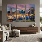Baltimore Skyline Wall Art Canvas Print, Baltimore Downtown Night Cityscape