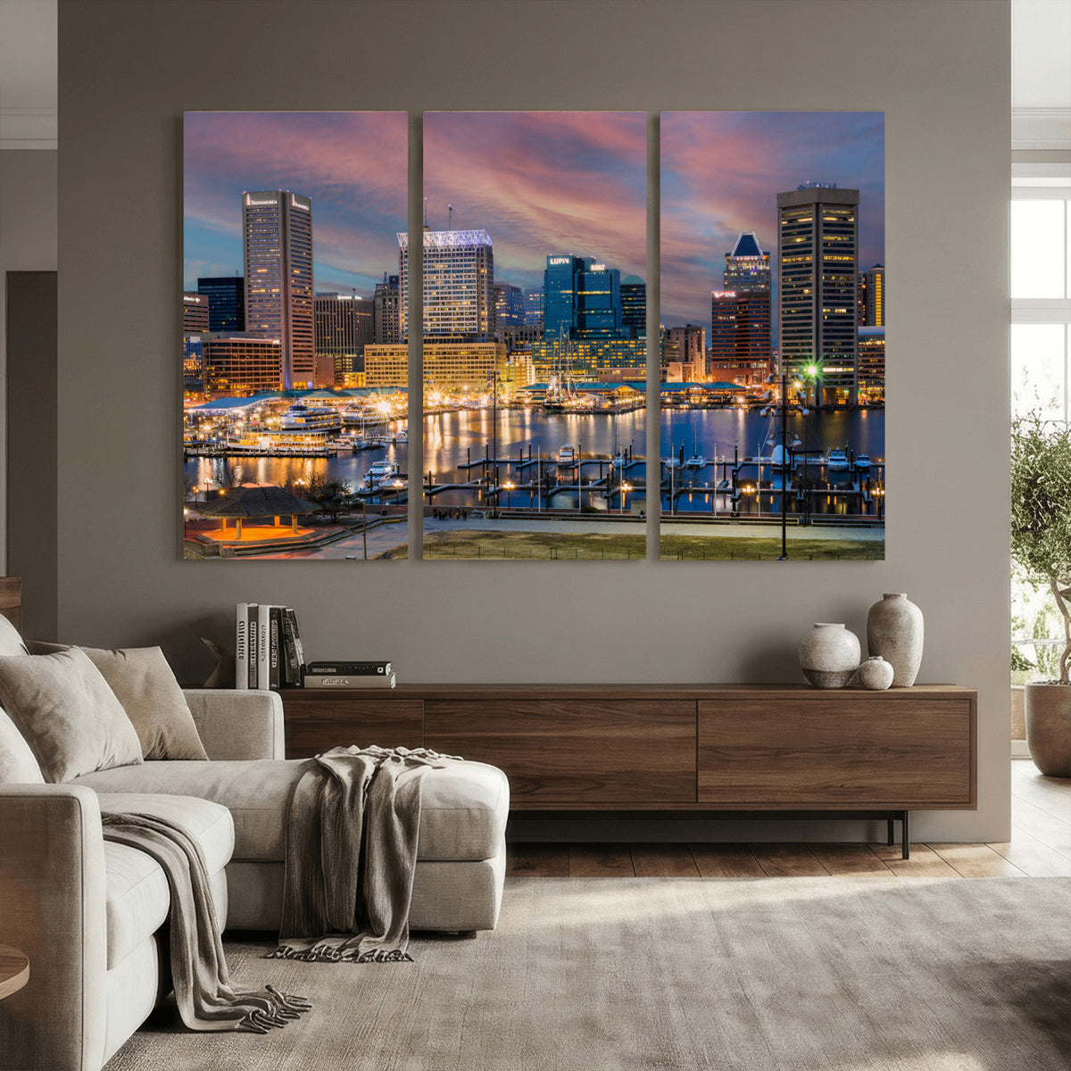 Baltimore Skyline Wall Art Canvas Print, Baltimore Downtown Night Cityscape