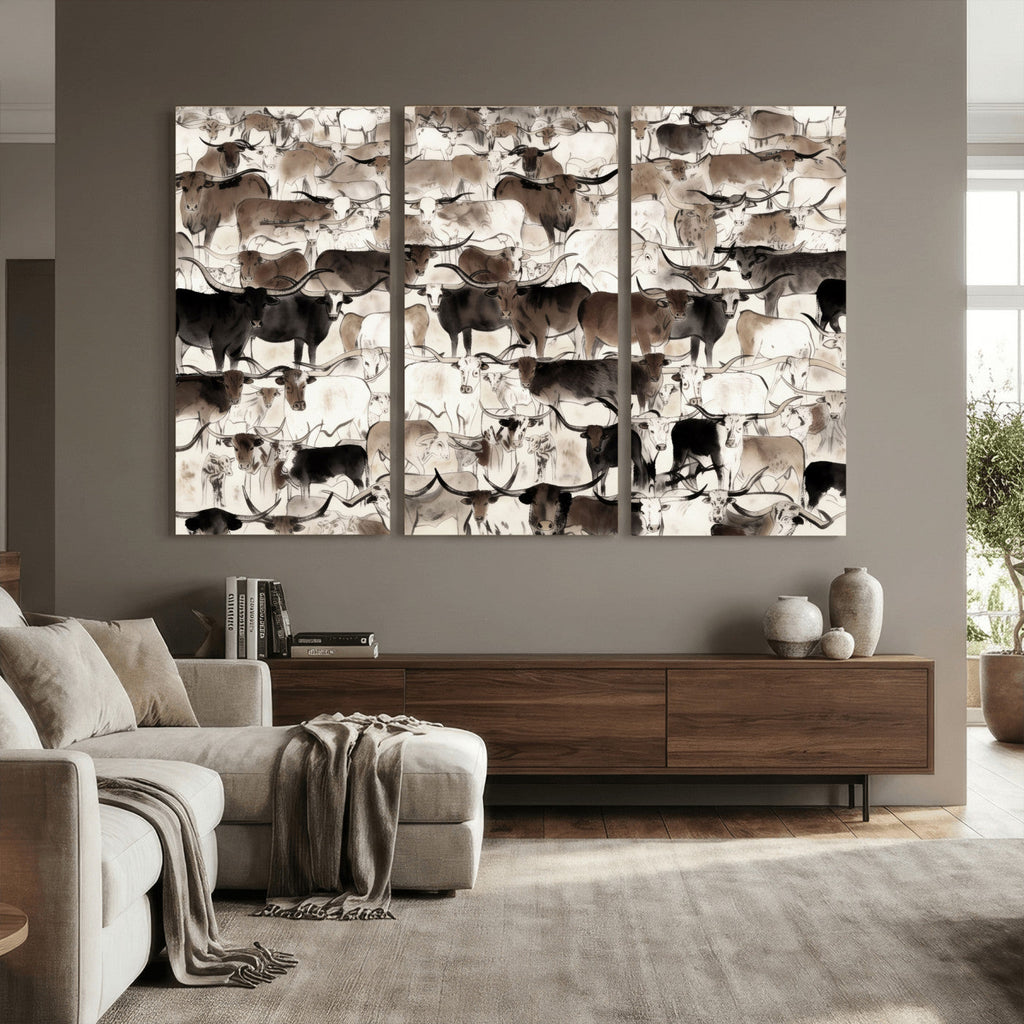Abstract Texas Longhorn Print, Longhorn Herd Print