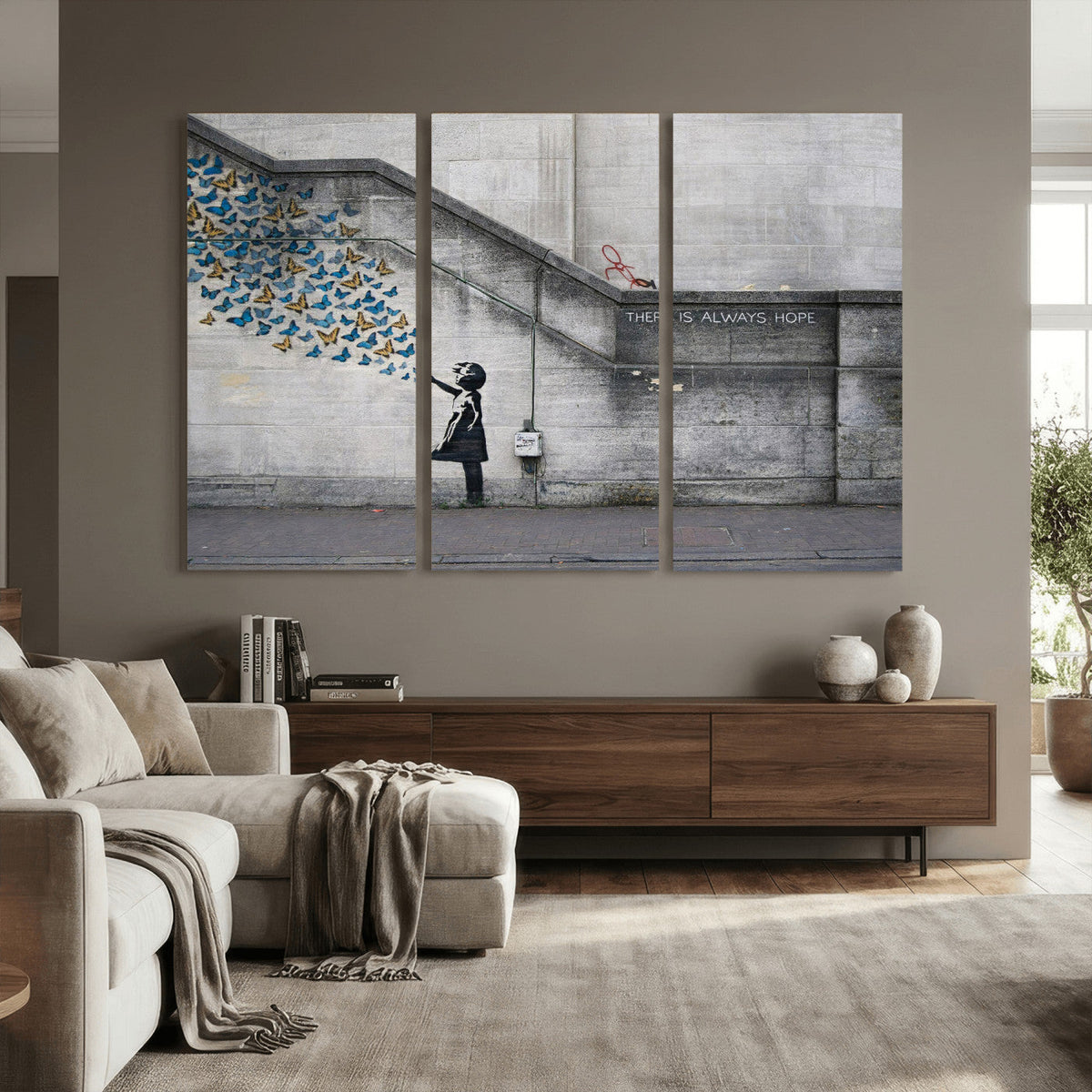 Banksy Girl with Butterflies Street Art Wall Art Canvas Print