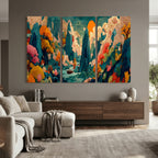 Colorful Japanese Landscape Print: Maximalist Panoramic Wall Art