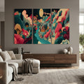 Colorful Japanese Landscape Print: Maximalist Panoramic Wall Art