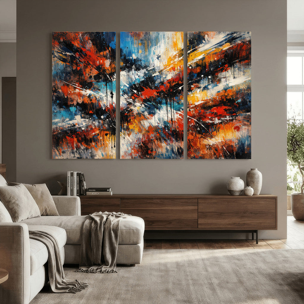 Lyrical Abstract Wall Art Canvas Print, Orange Blue Abstract