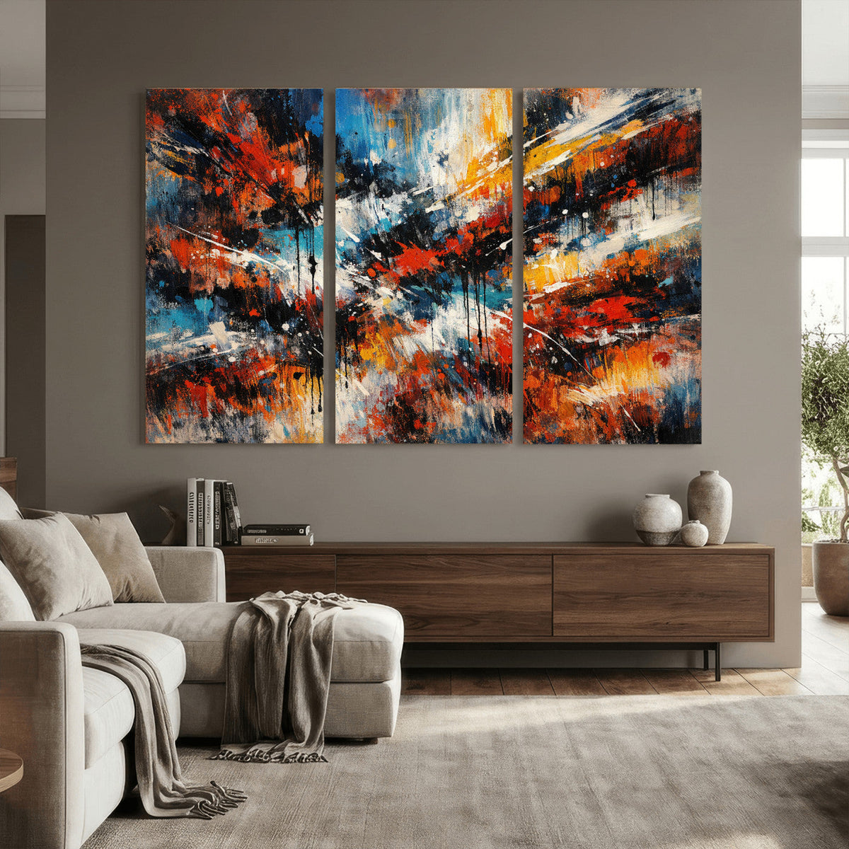 Lyrical Abstract Wall Art Canvas Print, Orange Blue Abstract