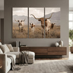 Rustic Texas Longhorn Cow Canvas Wall Art Print, Farm Animal Photography
