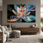 Fractal Lotus Canvas Wall Art, Blue Orange Glowing Flower Abstract Print