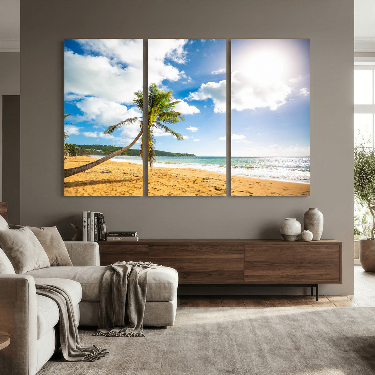 Tropical Beach Canvas Wall Art, Palm Tree Ocean Photo Print, Coastal Living Room Decor