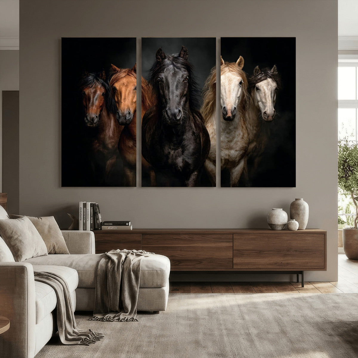 Horse Wall Art Canvas Print, Wild Horses Portrait Photography, Rustic Ranch Decor