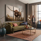 Texas Longhorn Wall Art Canvas Print | Brown Horned Bull Rustic Western Decor
