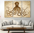 Sepia Octopus Wall Art Abstract Animal Canvas Print