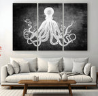 Black White Octopus Wall Art Canvas Print