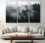 Foggy Forest Wall Art Canvas Print | 3 Panel Large Misty Landscape