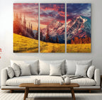 Mountain and Daylight Red Sunset Wall Art Canvas Print
