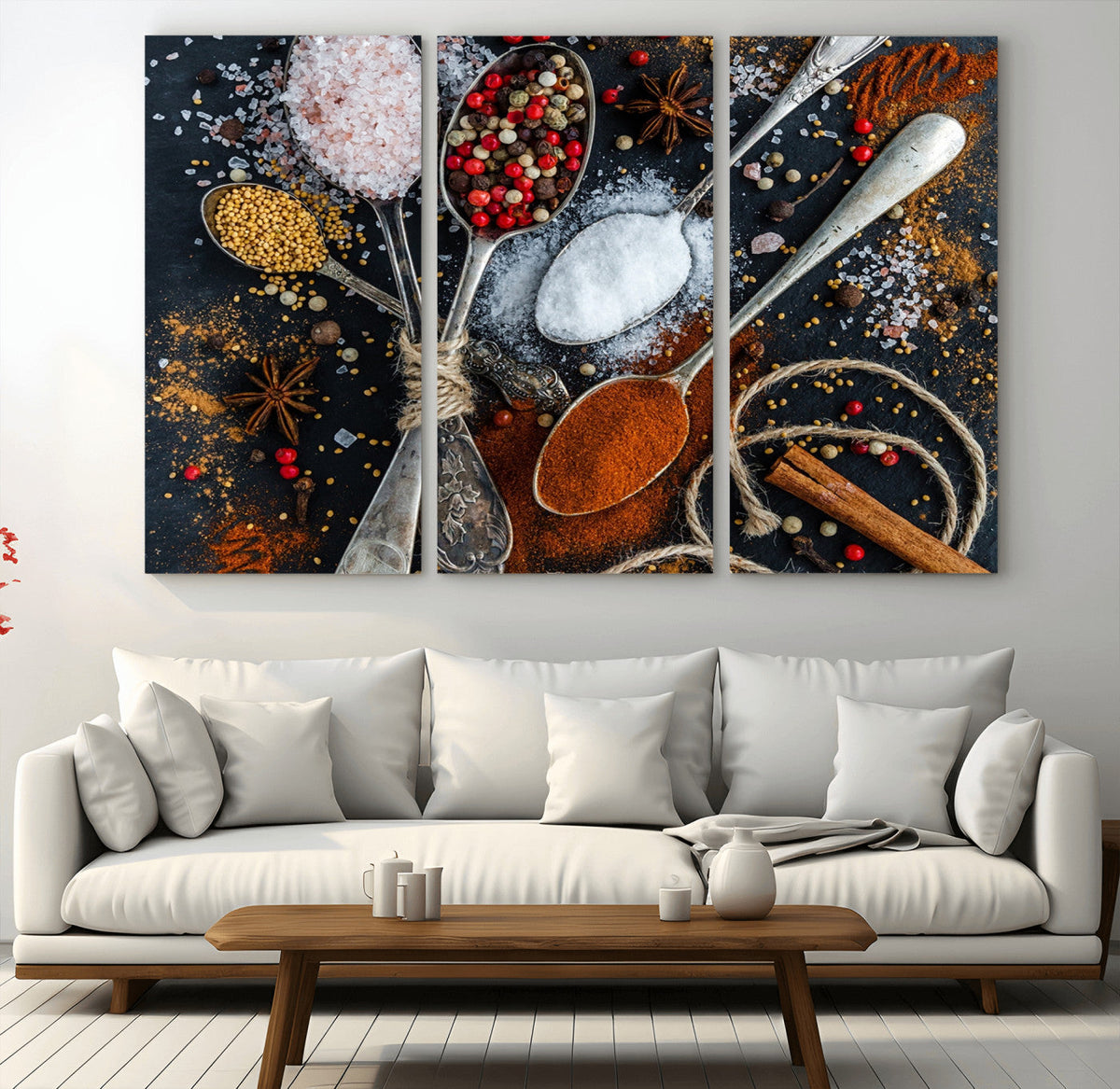 Spices and Seasonings Canvas Wall Art | Colorful Triptych Kitchen Decor