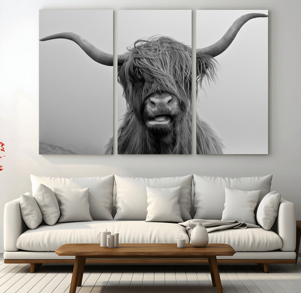 Texas Cow Wall Art Canvas, Texas Longhorn Cattle Canvas Print