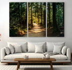 Sunlit Forest Pathway Canvas Print | 3 Panel Large Nature Wall Art