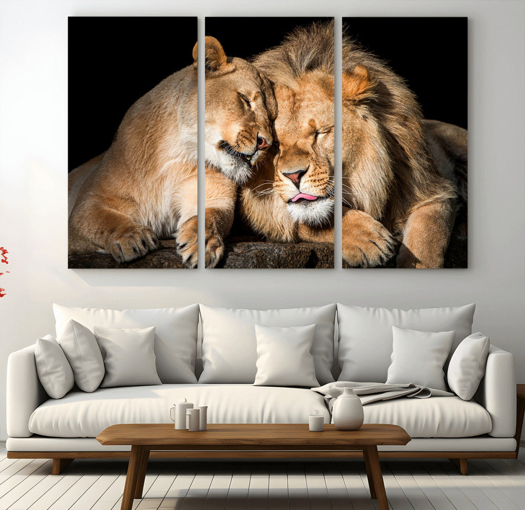 Lion and Lioness Wall Art Canvas Print | African Wildlife Animal Art