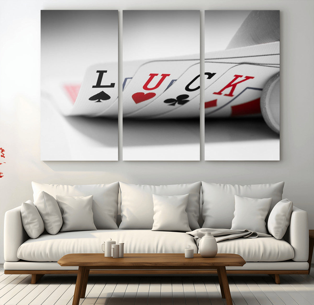 Framed Lucky Poker Cards Canvas | Modern Triptych Wall Art for Game Rooms